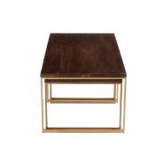 Table basse salon 3 parties BIOR - bois de manguier brun foncé et métal doré - pratique et design_4