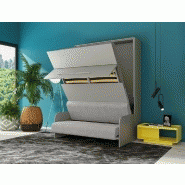 Armoire lit escamotable Sofa Automatica 140 cm - mélaminé gris avec canapé microfibre intégré_4