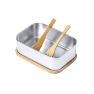 Lunch box en acier inoxydable - couvercle en bambou naturel - 600 ml avec couverts inclus_4