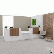 Bureau d'accueil Delta Plus pour 2, accès PMR - Mobel Linea - Blanc, 384, Acacia foncé, Banque d'accueil avec réhausses sans LED_4