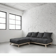 Canapé convertible futon Senza - Pin naturel - Coloris gris ardoise - Couchage 1 personne 90x200 cm_4