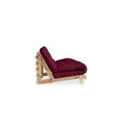 Canapé convertible futon ROOTS - Pin naturel - Tissu bordeaux - Couchage 160x200 cm - Design japonais et scandinave_4