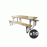 Ensemble brasserie en bois 180 cm - lot de 10 tables et bancs pliants - usage intensif intérieur/extérieur_4