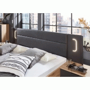 Lit design VICK 160 x 200 cm - Chêne artisan et tête en cuir synthétique avec chevets et éclairage LED intégré_4