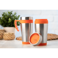 Mug thermos double-paroi en acier inoxydable - 450 ml - finition plastique colorée avec poignée - livré en boîte cadeau_4