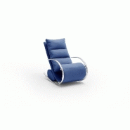 Fauteuil relax Yanis - tissu bleu avec pouf indépendant - structure métal chromé_4