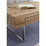 Table basse BATEO - 110 x 60 cm - Plateau chêne huilé - 1 tiroir - Piétement acier brossé_4