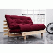 Canapé convertible futon ROOTS - Pin naturel - Coloris bordeaux - Couchage 140x200 cm - Design japonais et scandinave_4