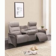 Canapé relax 3 places électrique ZILIA - tissu gris clair et gris foncé - têtières ajustables et tablette centrale_4