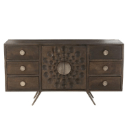 Buffet ethnique Wata - 6 tiroirs en bois de manguier marron avec motifs sculptés_4