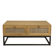 Table basse Caline 4 tiroirs - effet cannage et métal noir - style scandinave_4