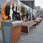 Poubelle FalcoLinea - Poubelle publique avec serrure clé triangle - Design bois et acier noir_4