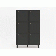 Meuble vestiaires 6 ou 8 cases - MDD - Anthracite, A clé, 2 x 3 cases, Petits pieds avec vérins_4