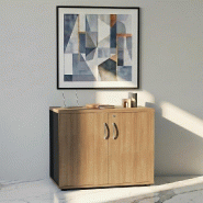 Armoire de bureau avec portes décor bois - MDD - Cocoa, Noir_4
