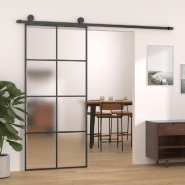 Vidaxl porte coulissante verre esg dépoli et aluminium 90x205 cm noir 151671_4
