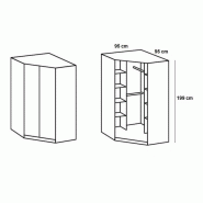 Ensemble de rangement d'angle GABY - Chêne imitation naturel - Portes blanc laqué et miroir - 216 x 260 cm_4