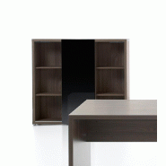 Bibliothèque avec porte coulissante Mito - MDD - Noir brillant, Sycomore foncé_0