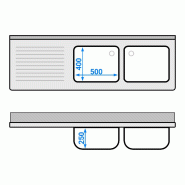 Plonge inox 2 bacs et égouttoir sur placard - P 600 mm -_4