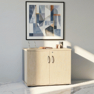 Armoire de bureau avec portes décor bois - MDD - Bouleau clair, Gris aluminium_4