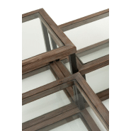 Set de 4 tables basses carrées SQUA - Bois marron et verre transparent - Design sobre et rustique_4