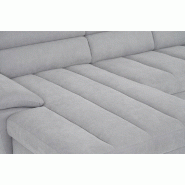 Canapé d'angle gauche convertible avec méridienne coffre Kid - Tissu gris clair - Couchage 140x200 cm - Pieds métal chromé_4