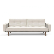 Canapé convertible Splitback Styletto avec accoudoirs - pieds fuseau chêne noyer - tissu bouclé Off White - couchage 115x210 cm_4