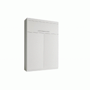 Composition armoire-lit Lutecia blanc mat - Couchage 140x190 cm avec colonne armoire et rangements intégrés_4