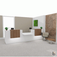 Bureau d'accueil Delta Plus pour 2, accès PMR - Mobel Linea - Blanc, Acacia foncé, Banque d'accueil avec réhausses lumineuses_4