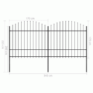Vidaxl clôture de jardin à dessus en lance acier (1,5-1,75)x3,4 m noir 277740_4