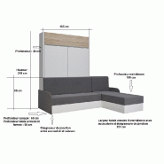 Lit escamotable Aladyno Sofa 140x200 cm - méridienne réversible tissu gris, bandeau blanc_4