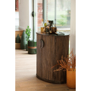 Buffet bas RAYI 2 portes en bois de manguier brun foncé - Design ovale et finition striée_4