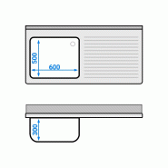 Plonge inox 1 bac et égouttoir sur placard - P 700 mm - 1400 mm bac à gauche_4
