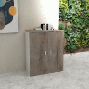 Armoire moyenne à portes battantes Haut. 121 cm - Mobel Linea - 80, Chêne grisé_4