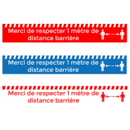 Bande signalétique vinyle antidérapante 15x100 - Merci de respecter distances barrières + picto - Texte blanc sur fond bleu - Réf.494041_4