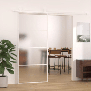 Vidaxl porte coulissante verre esg dépoli et aluminium 90x205 cm blanc 151661_4
