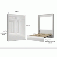 Armoire lit escamotable Dynamo - Blanc mat et brillant effet miroir - 140x200 cm avec sommier lattes_4