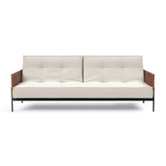 Canapé-lit Innovation Living Splitback Lauge - Convertible 115x210 cm - Tissu Bouclé Off White - Accoudoirs Noyer_4