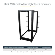 Rack Serveur Mobile 25U 4 Poteaux, Rack Réseau 19