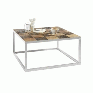 Table basse Broder 80x80 cm - Métal laqué silver et plateau en manguier massif_4