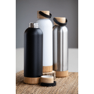 Thermos - Bouteille isotherme double paroi en acier inoxydable avec couvercle et base en bambou - 500 ml_4