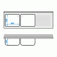 Plonge Inox 2 bacs avec passage lave-vaisselle - P 700 - GGM - 2000 mm bac à gauche_4