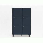 Meuble vestiaires 6 ou 8 cases - MDD - Bleu foncé , A clé, 2 x 3 cases, Petits pieds avec vérins_4
