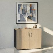 Armoire de bureau avec portes décor bois - MDD - Chêne Canadien, Noir_4