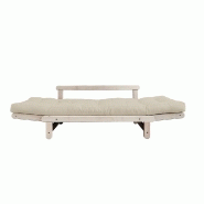 Banquette méridienne futon BEAT en pin naturel - tissu beige - couchage 75x200 cm - convertible et modulable_4