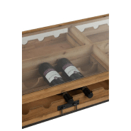 Table basse industrielle FAKY - 2 tiroirs pour bouteilles - métal noir et bois naturel_4