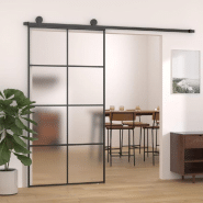 Vidaxl porte coulissante verre esg dépoli aluminium 102,5x205 cm noir 151675_4