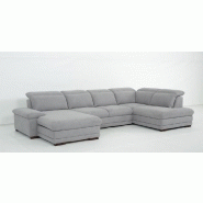 Canapé d'angle gauche convertible panoramique Marcus - tissu gris clair - méridienne avec coffre, têtières réglables et lit gigogne 265x126 cm_4