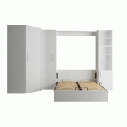 COMPOSITION ARMOIRE LIT ESCAMOTABLE DYNAMO BLANC MAT COUCHAGE 140 X 200 CM  2 COLONNES RANGEMENTS + ANGLE_4