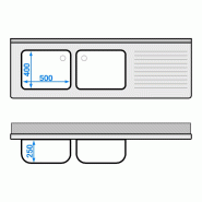 Plonge inox 2 bacs et égouttoir sur placard - P 600 mm - 1800 mm bac à gauche_4
