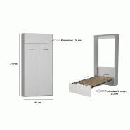 Armoire lit escamotable Dynamo blanc mat - ouverture assistée - couchage 90x200 cm - ultra plate_4